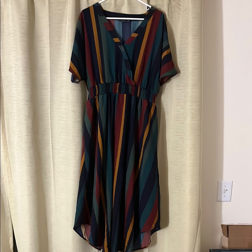 Zara Green and Orange High Low Smocked Sundress with Dolman Sleeves